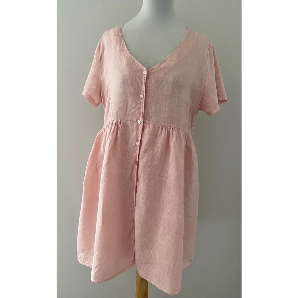 Jillian Harris x Priv Hamptons 100% Linen Blush Babydoll Dress L - Picture 8 of 10